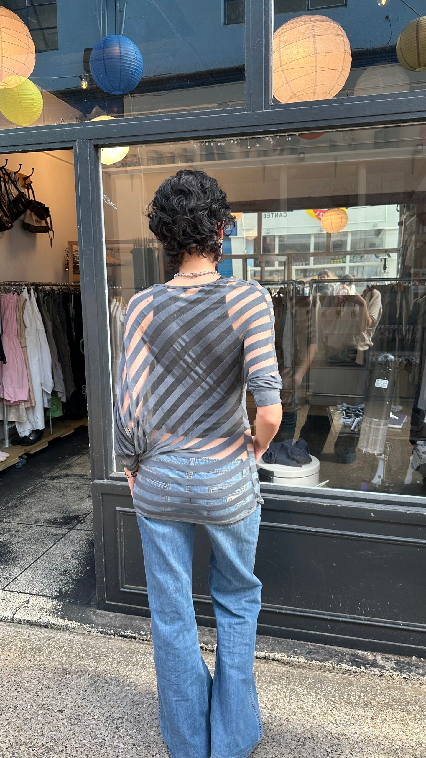 Sheer striped slouchy top