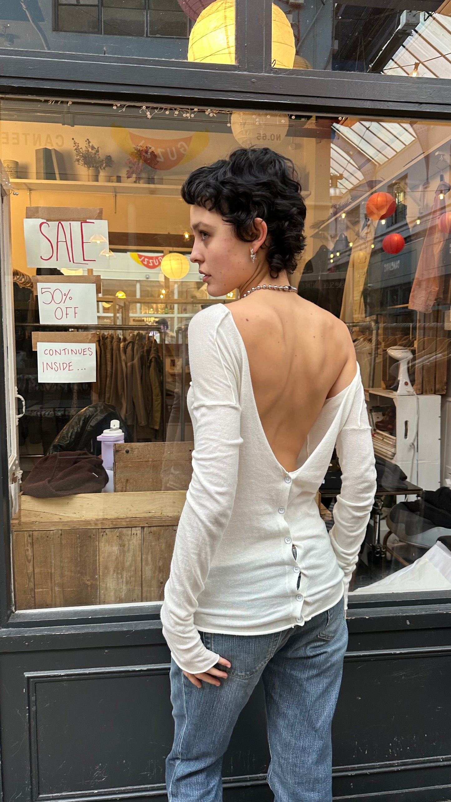 cotton fine knit reversible cardigan