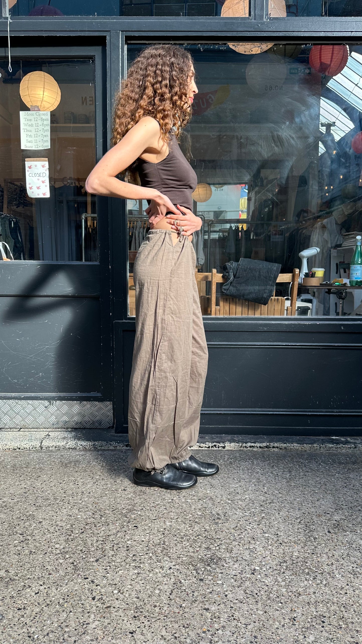 Khaki cotton balloon trousers