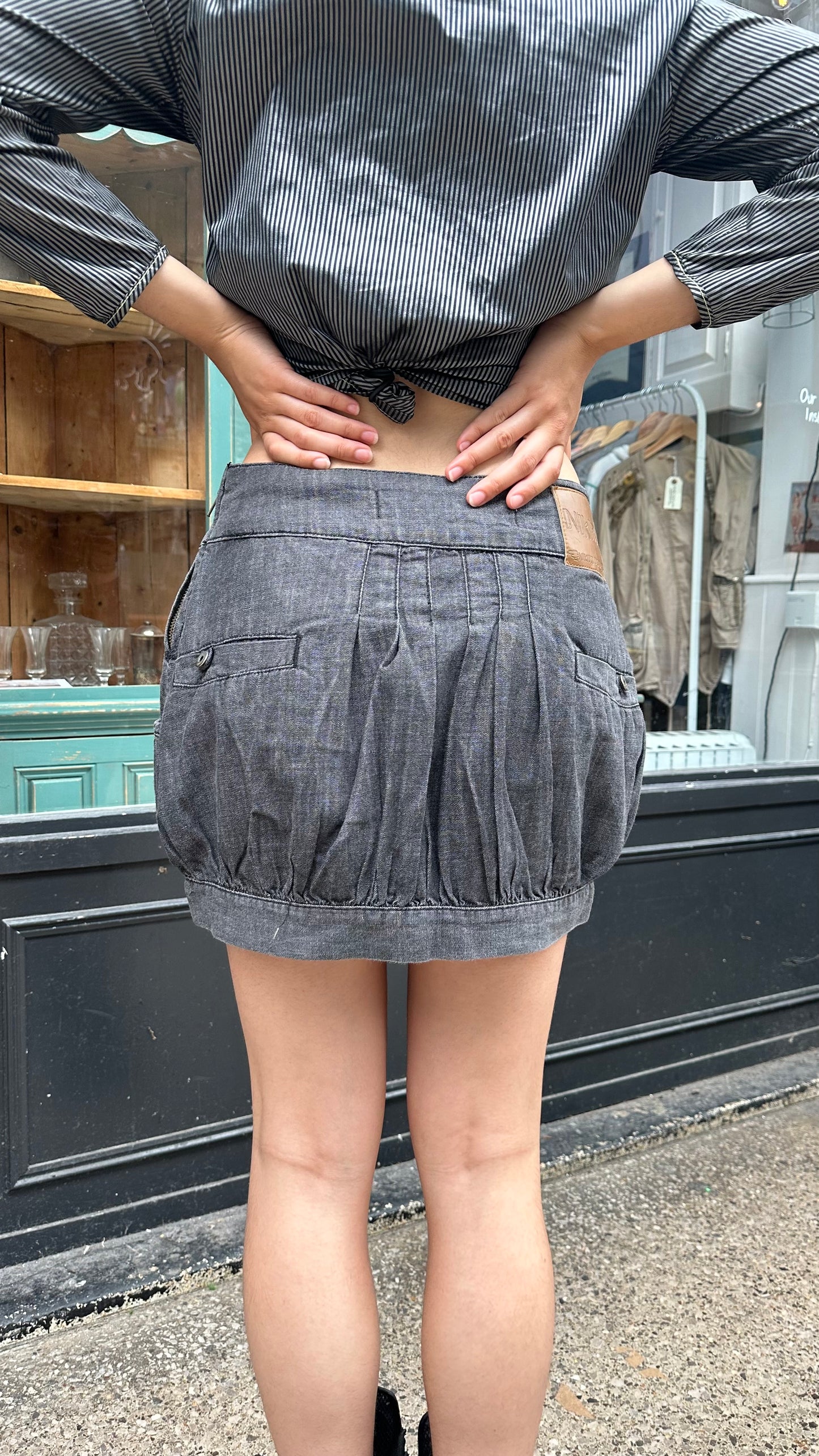 Grey Denim Bubble Skirt