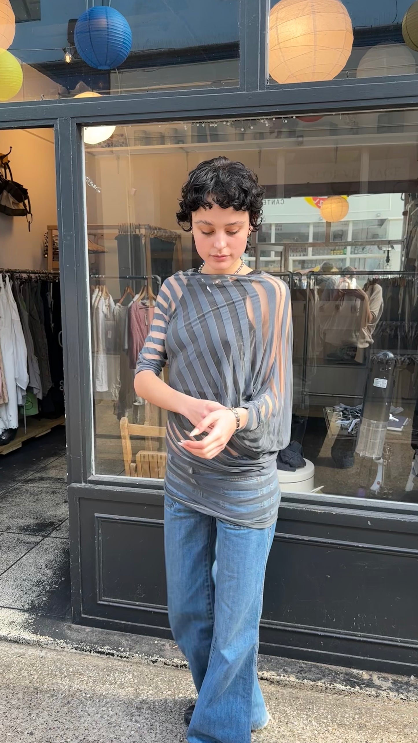 Sheer striped slouchy top
