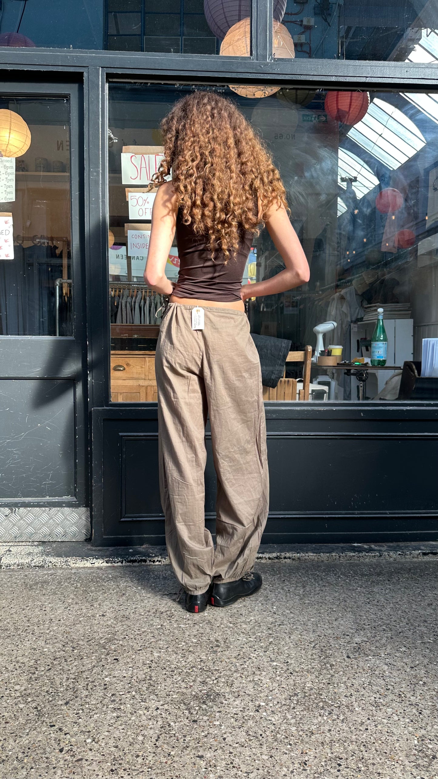 Khaki cotton balloon trousers