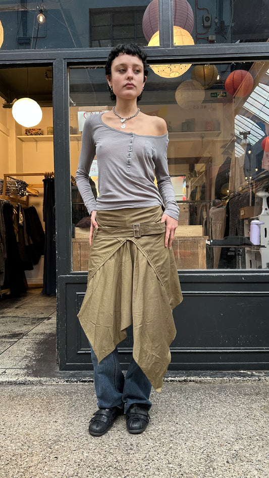 Khaki asymmetric midi skirt
