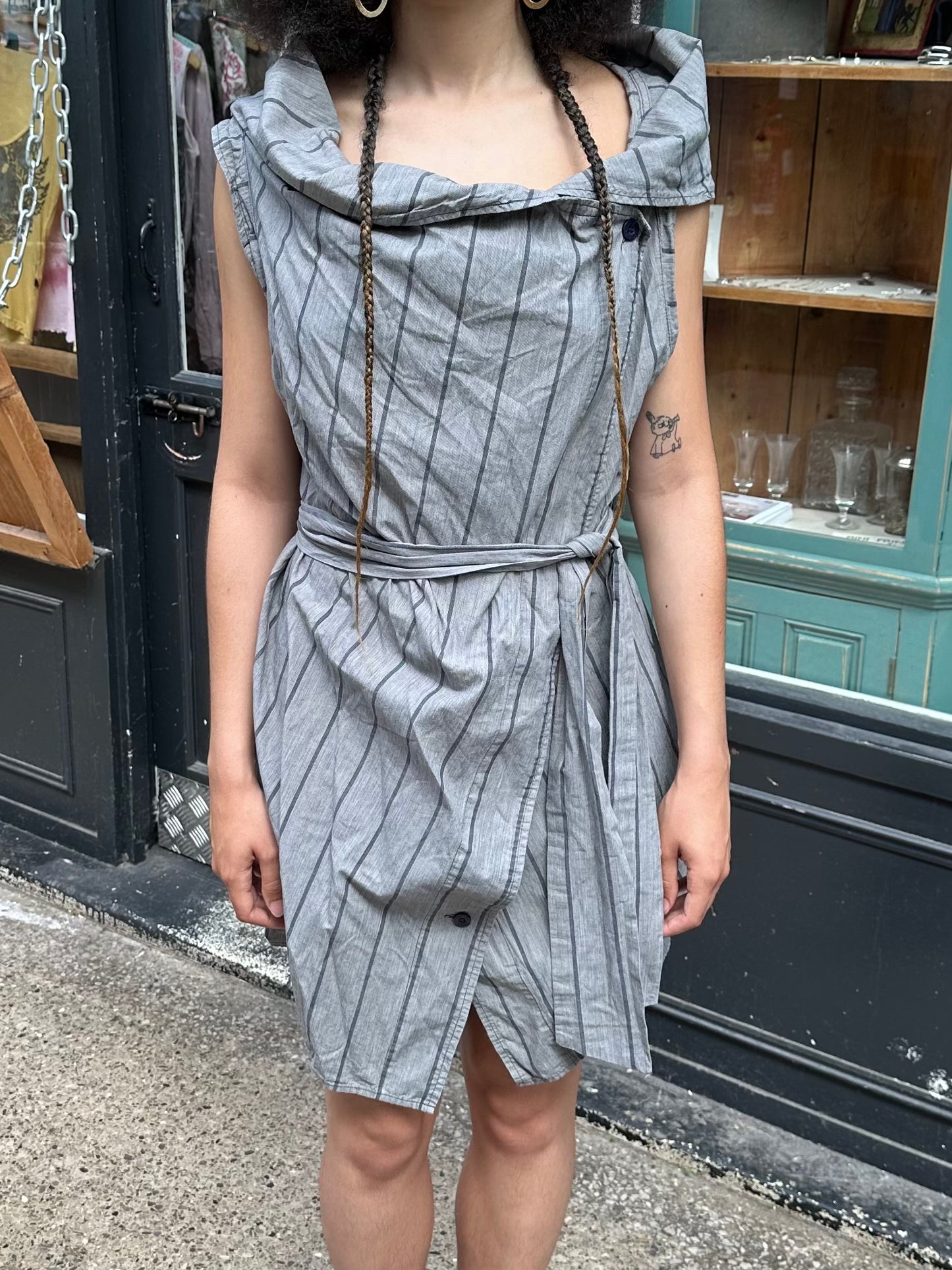 Bench Grey Striped Wrap Dress