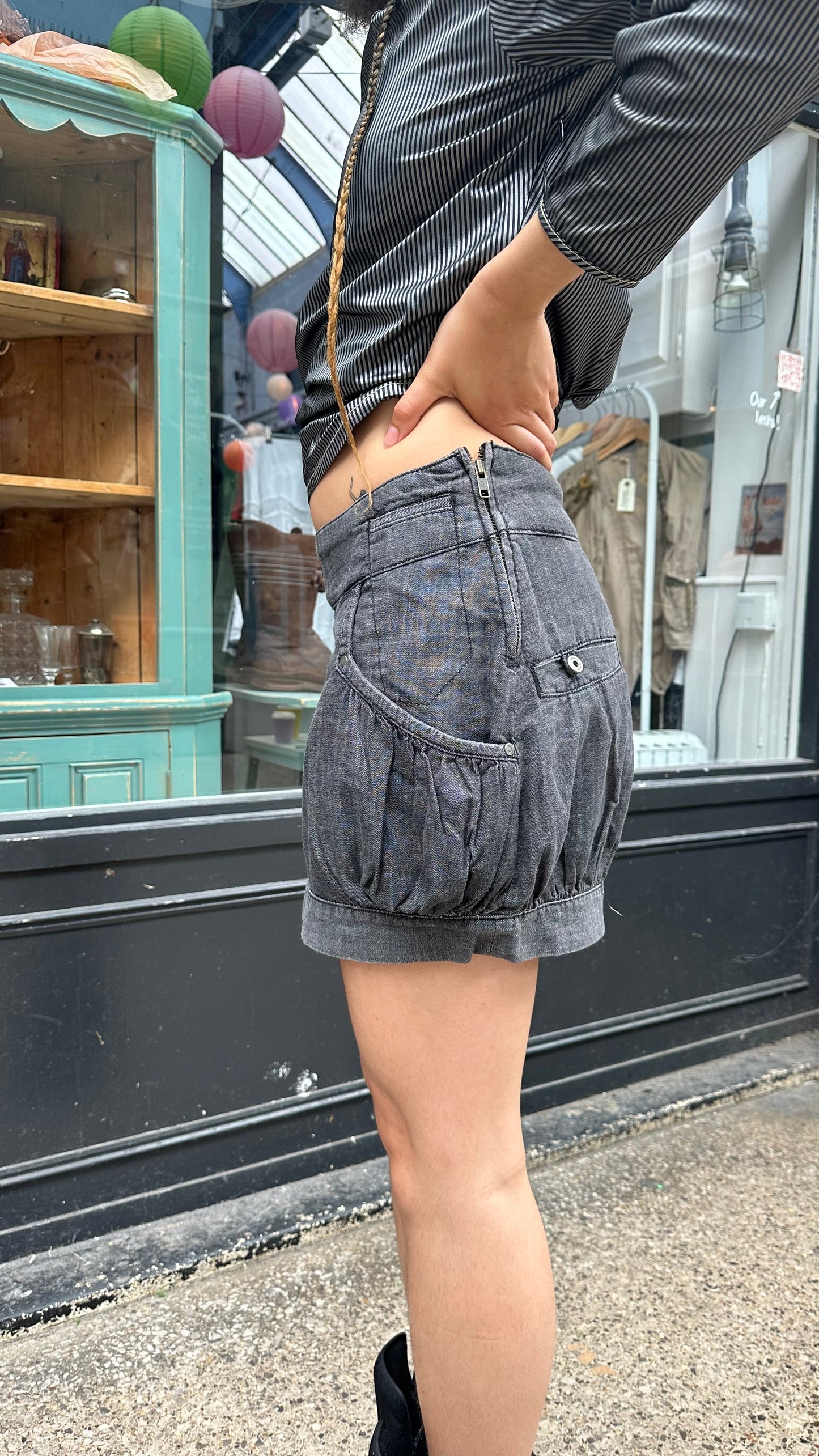 Grey Denim Bubble Skirt