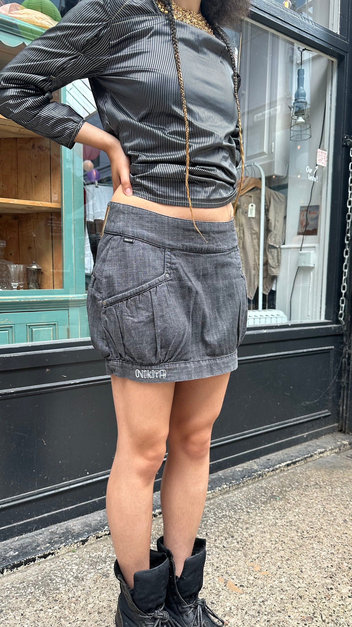 Grey Denim Bubble Skirt