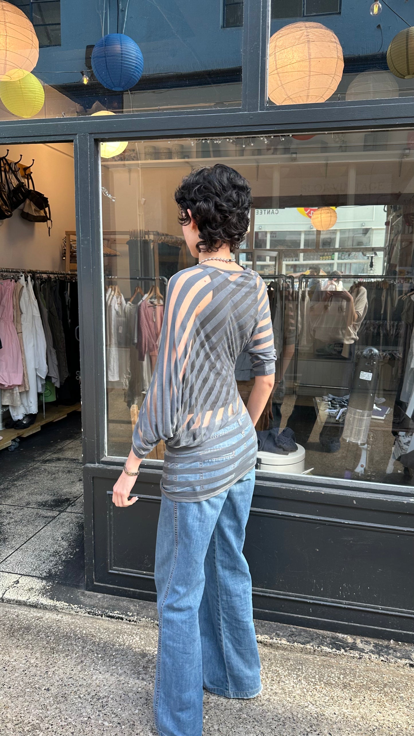 Sheer striped slouchy top