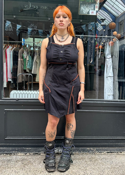 Black Utility Dress with Orange Stitching