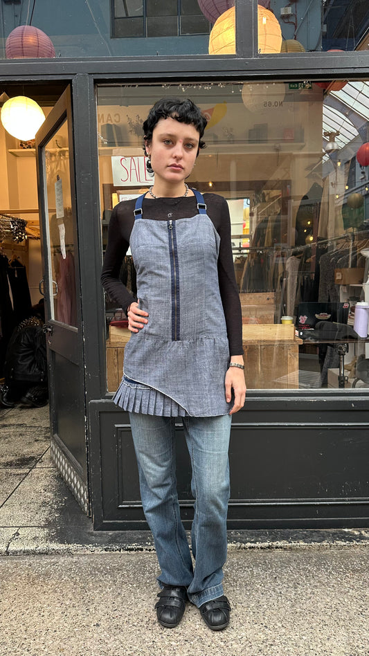 pleated denim mini dress