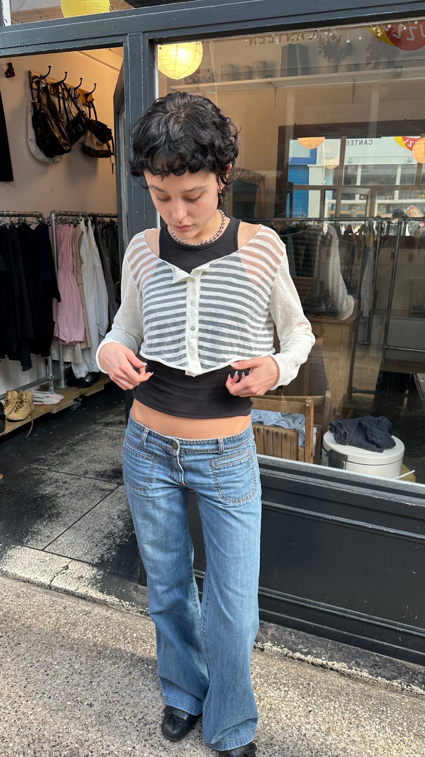 Sheer striped cropped cardigan