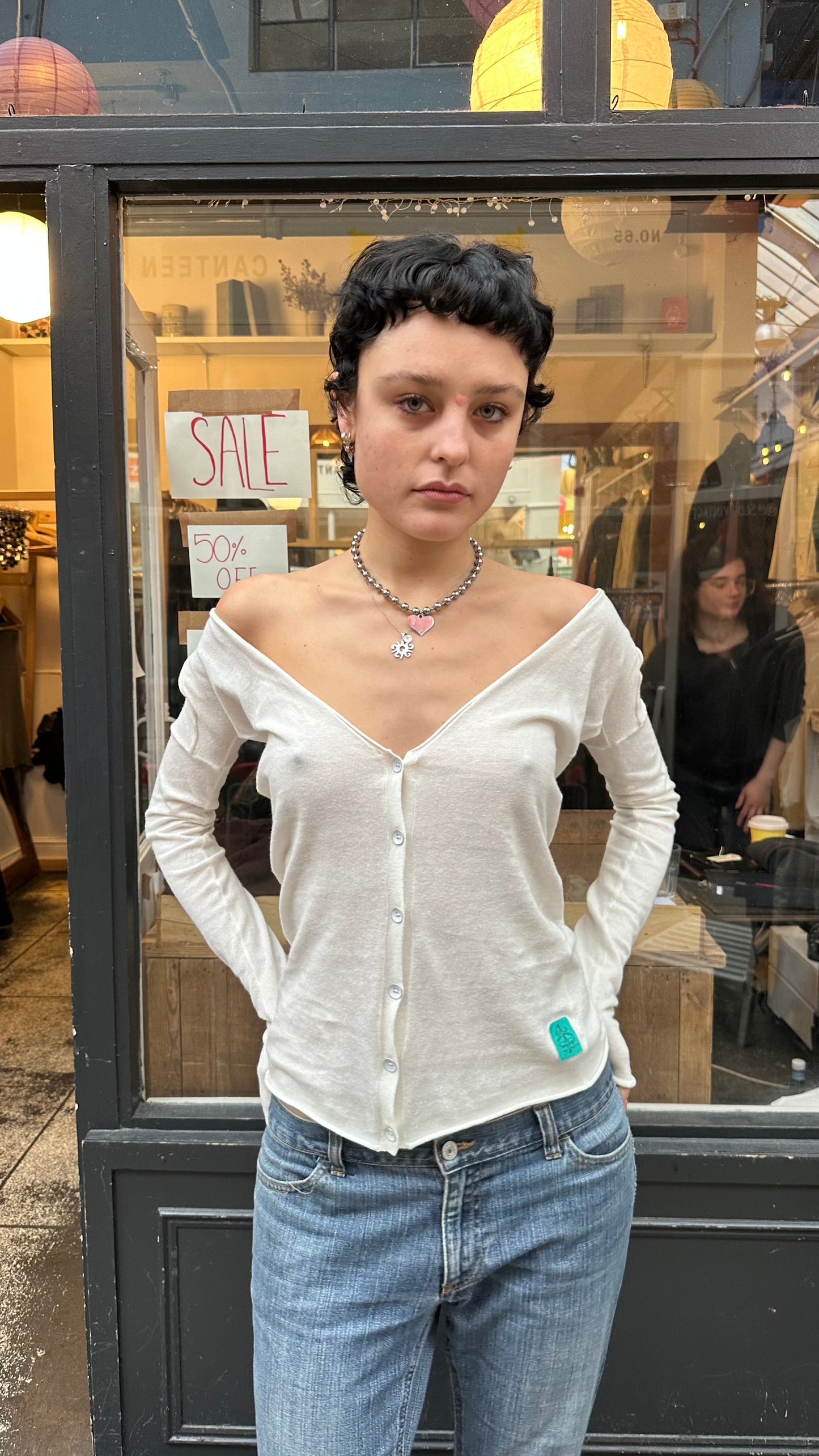 cotton fine knit reversible cardigan