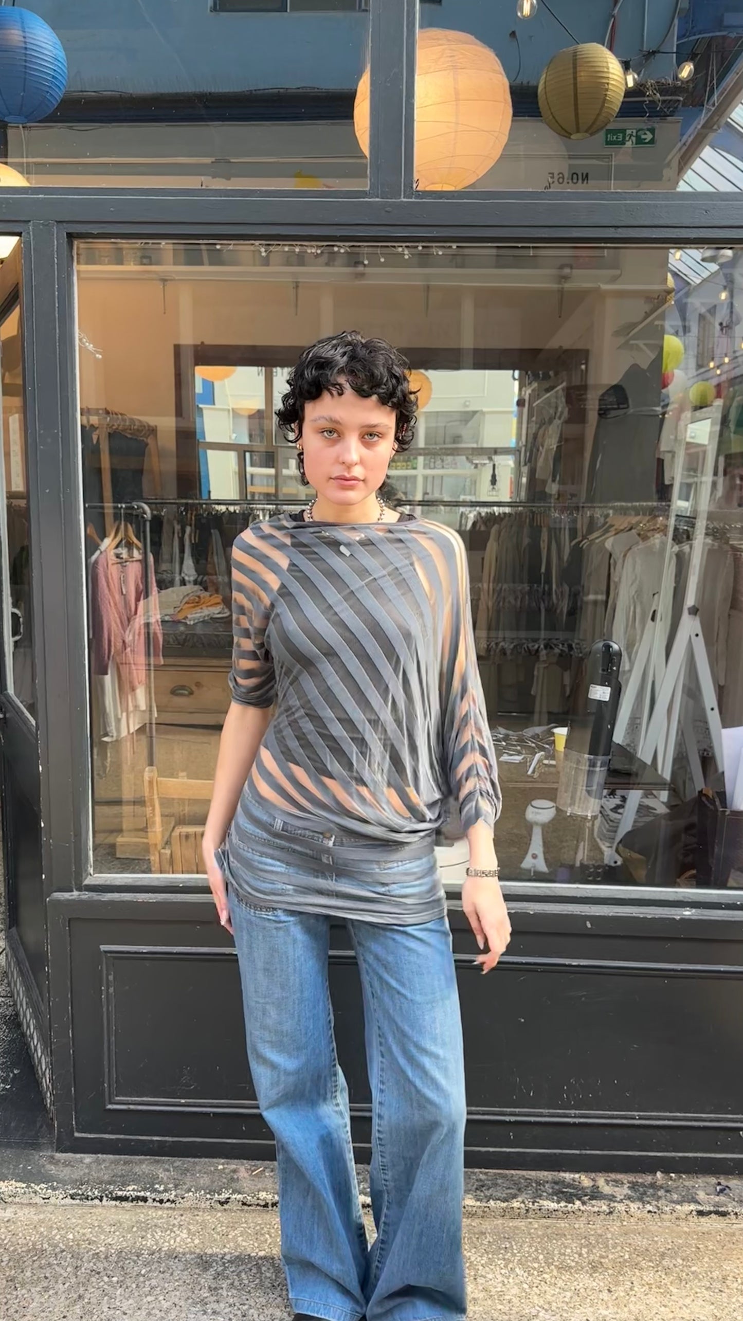 Sheer striped slouchy top