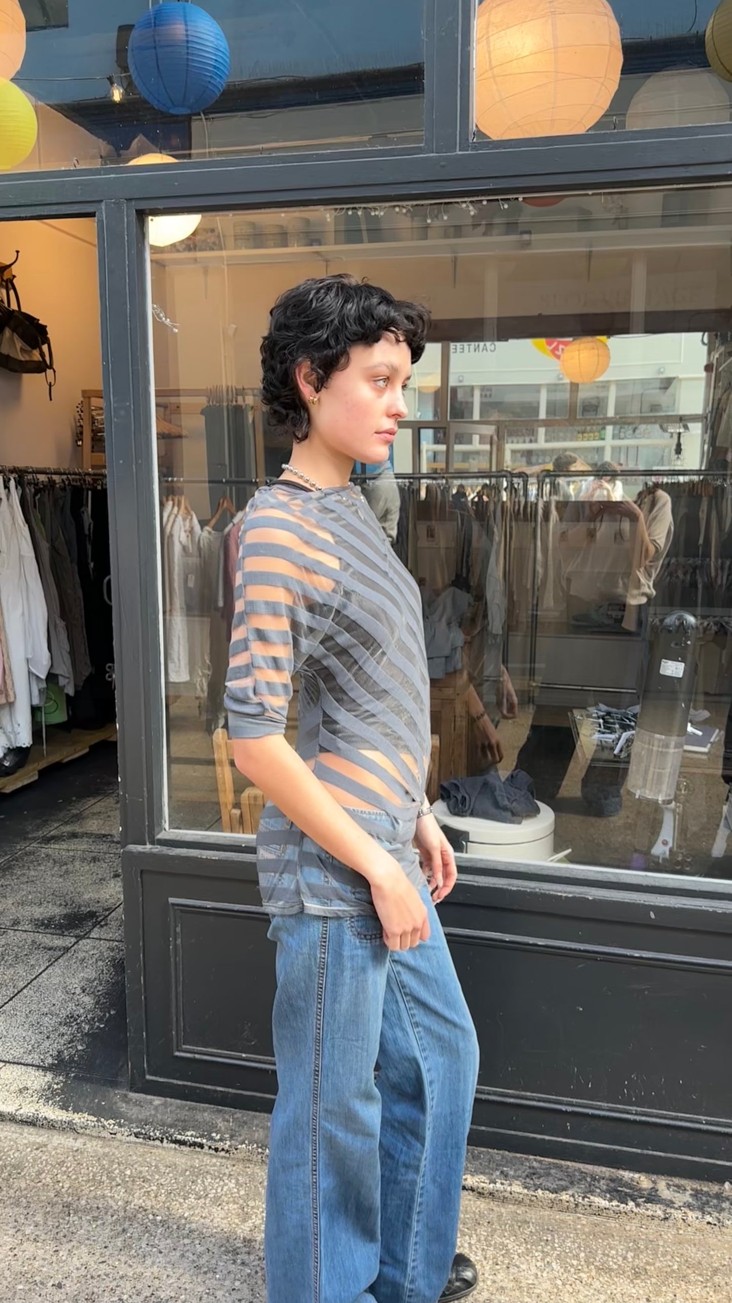 Sheer striped slouchy top
