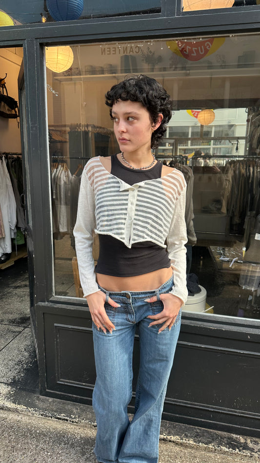 Sheer striped cropped cardigan