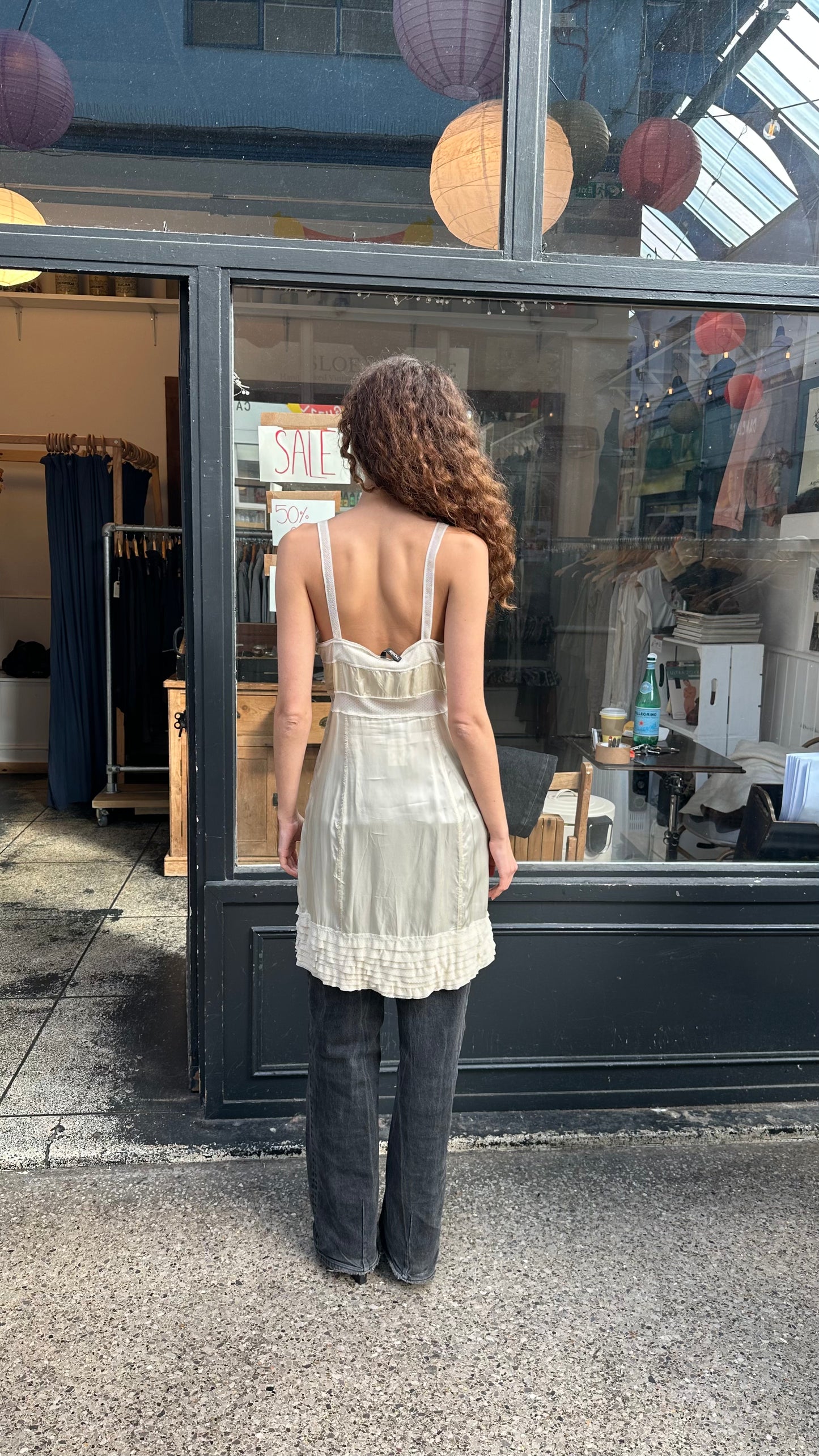Satin dress with netting