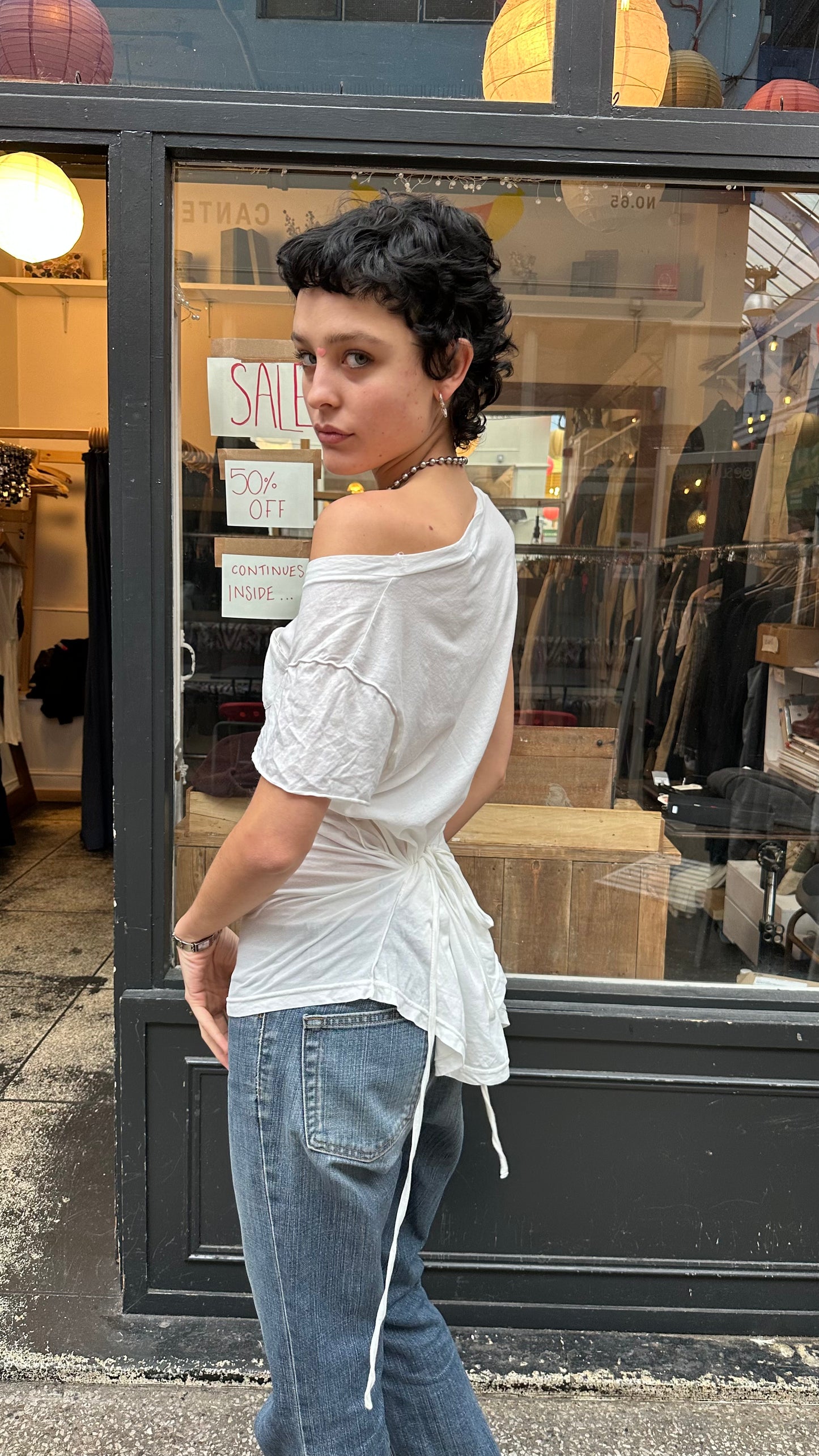 White ruffle back T-shirt