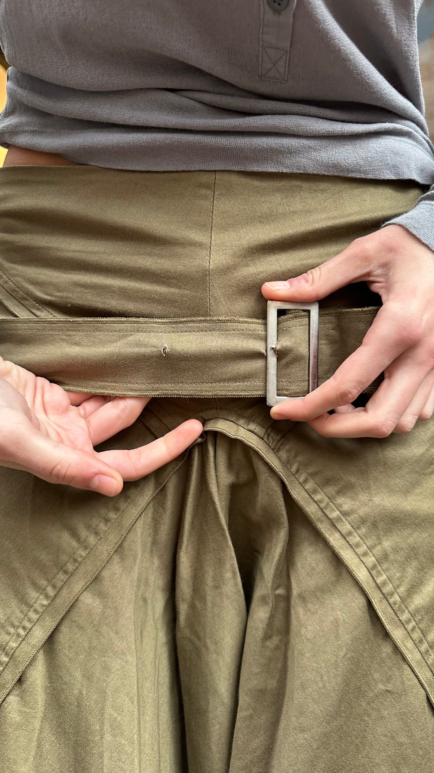 Khaki asymmetric midi skirt