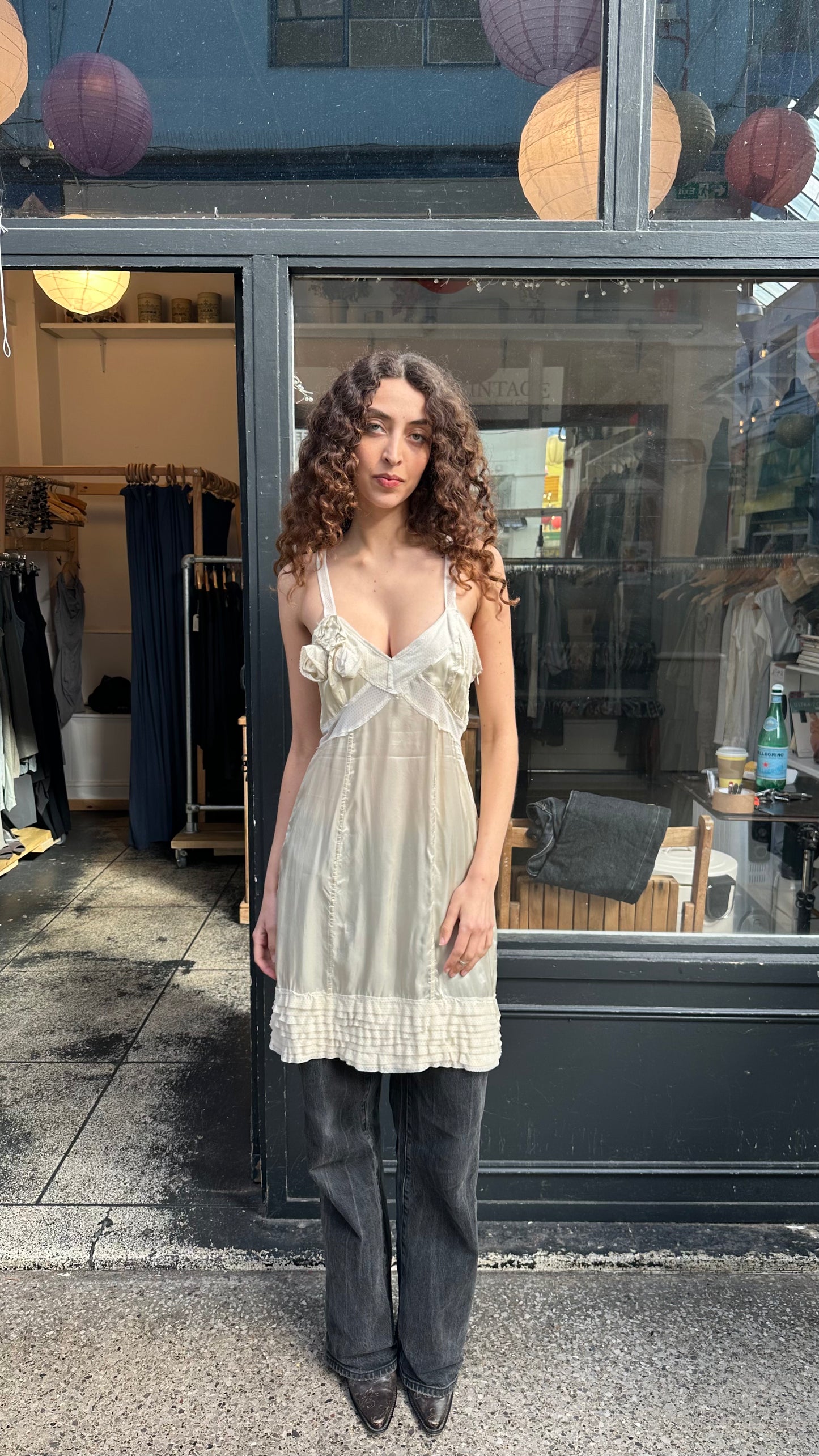 Satin dress with netting