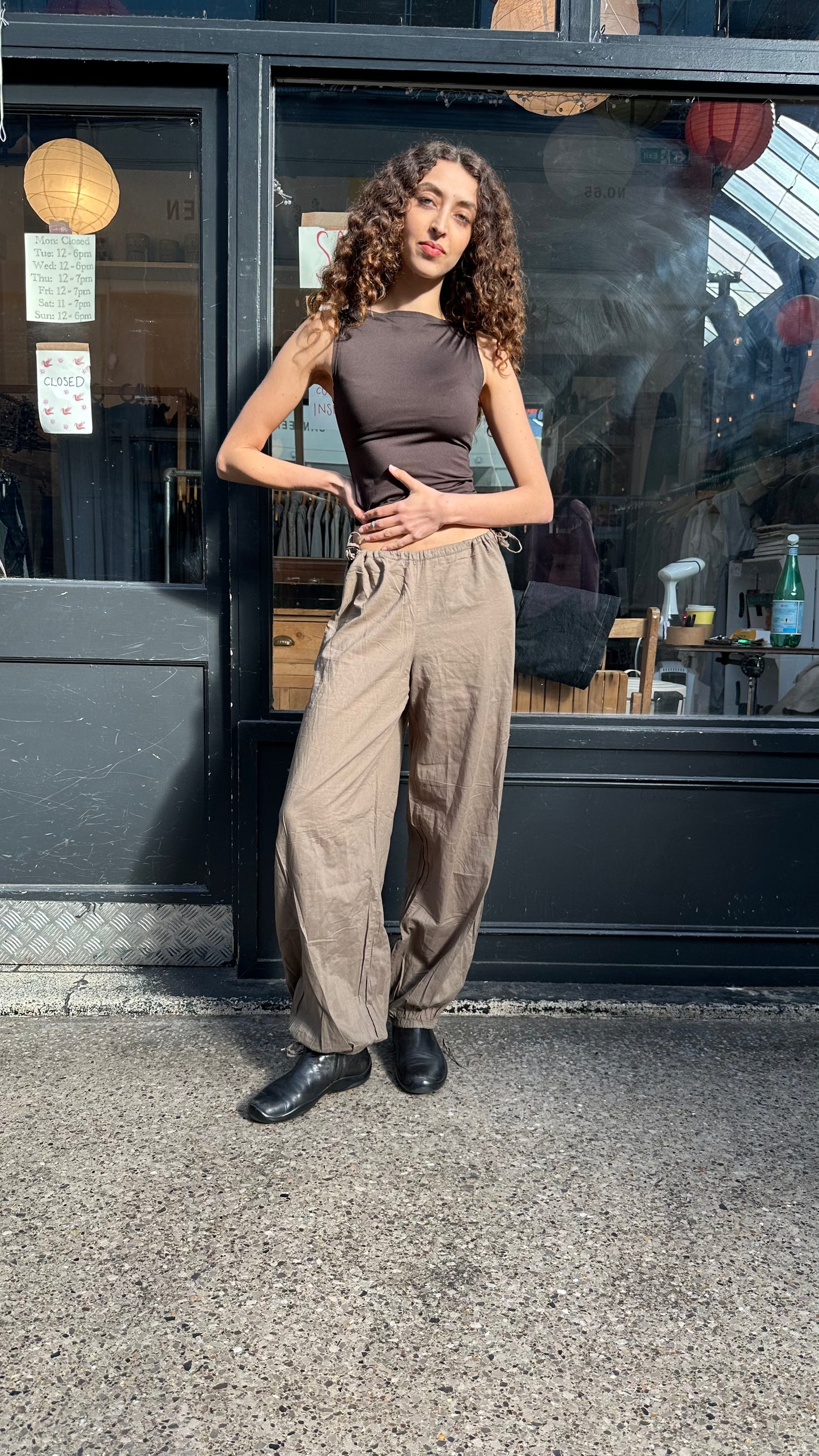 Khaki cotton balloon trousers