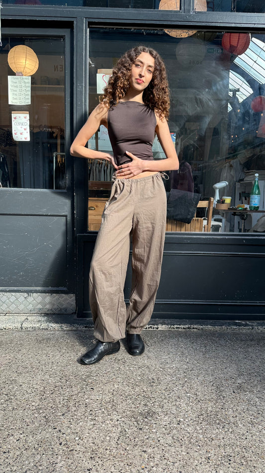 Khaki cotton balloon trousers