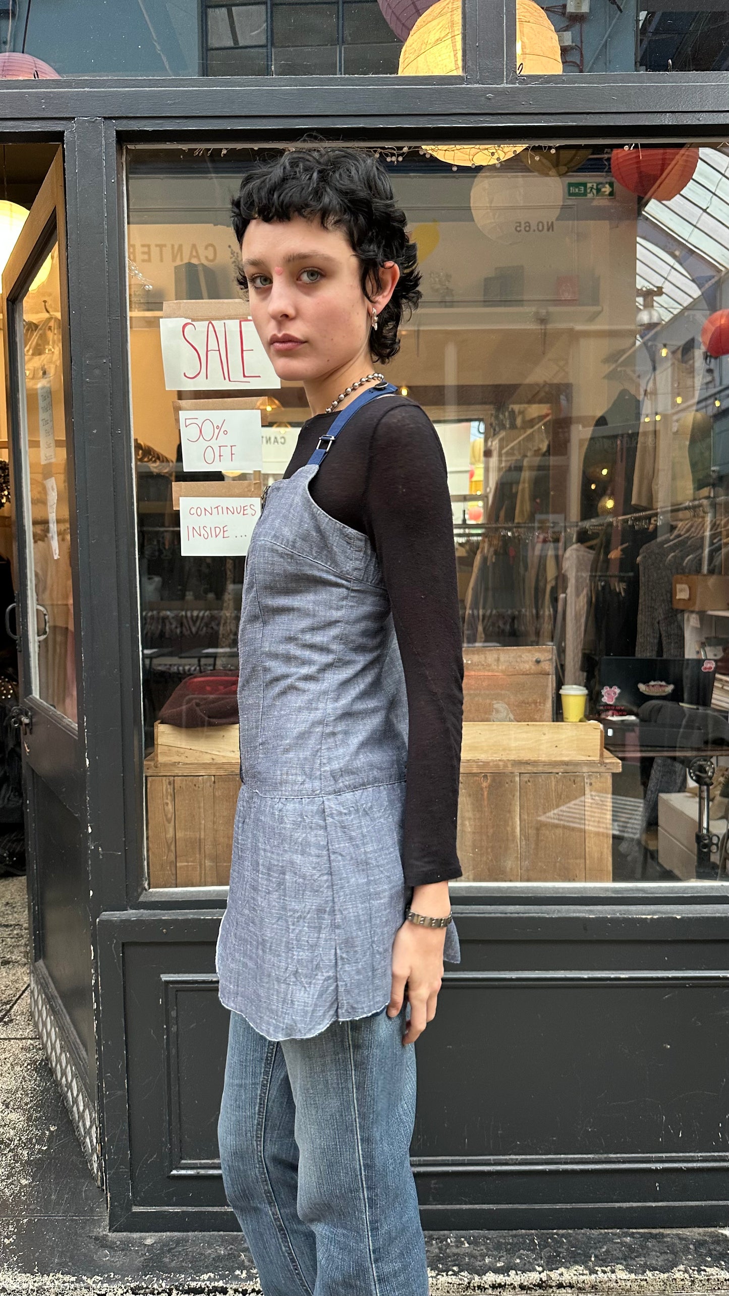 pleated denim mini dress