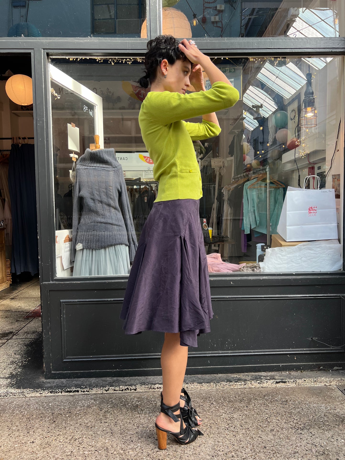 deep purple midi skirt