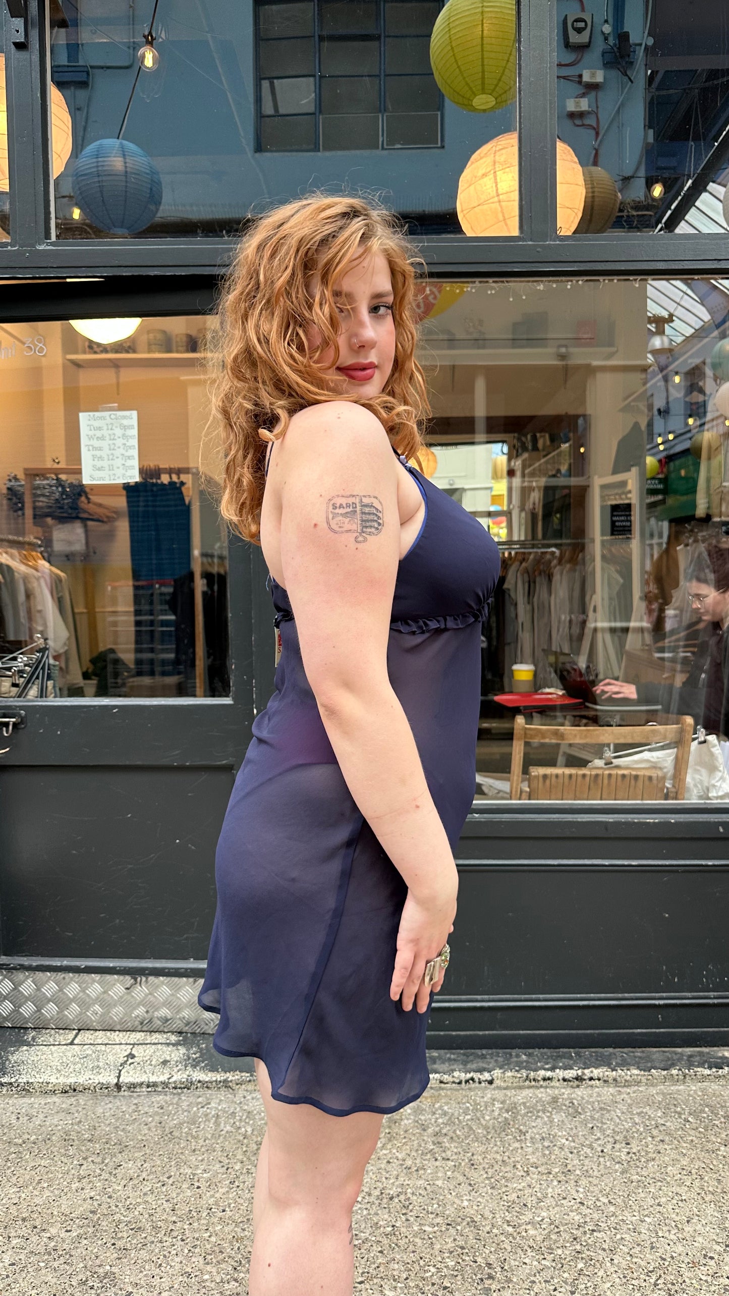 Navy sheer slip dress