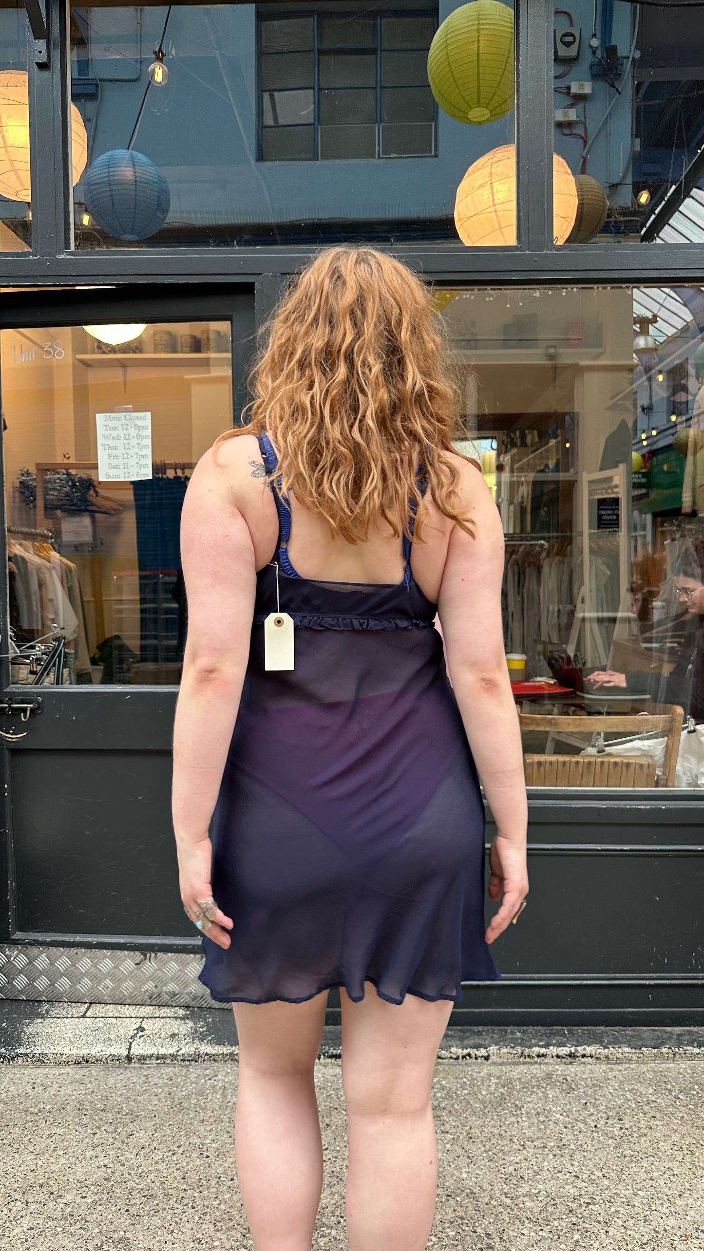 Navy sheer slip dress