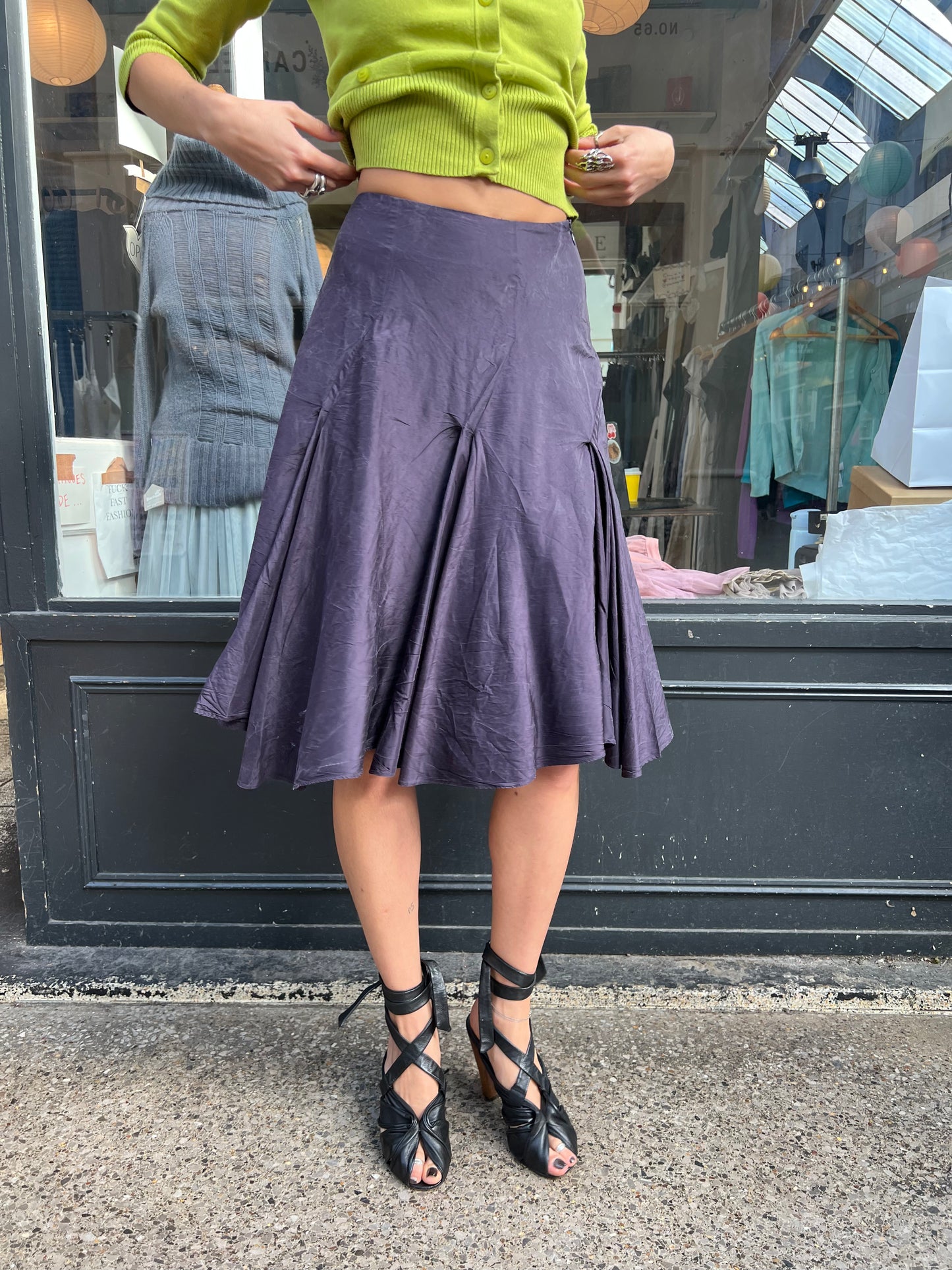 deep purple midi skirt