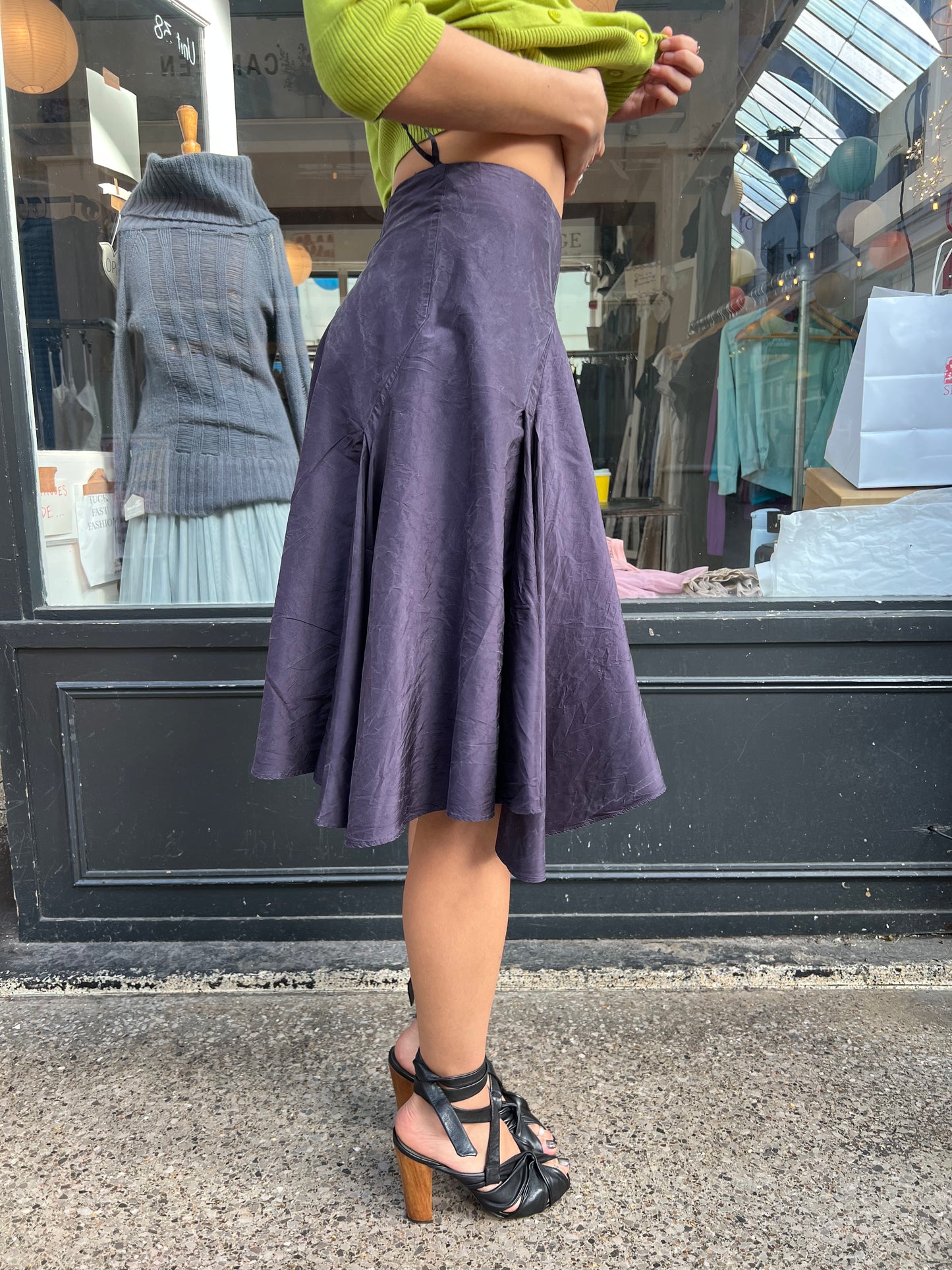 deep purple midi skirt