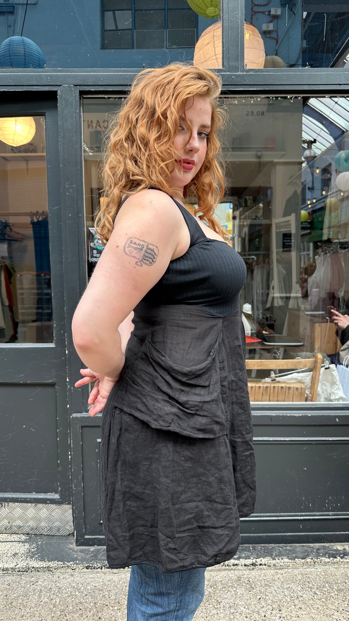 Black cotton mini dress