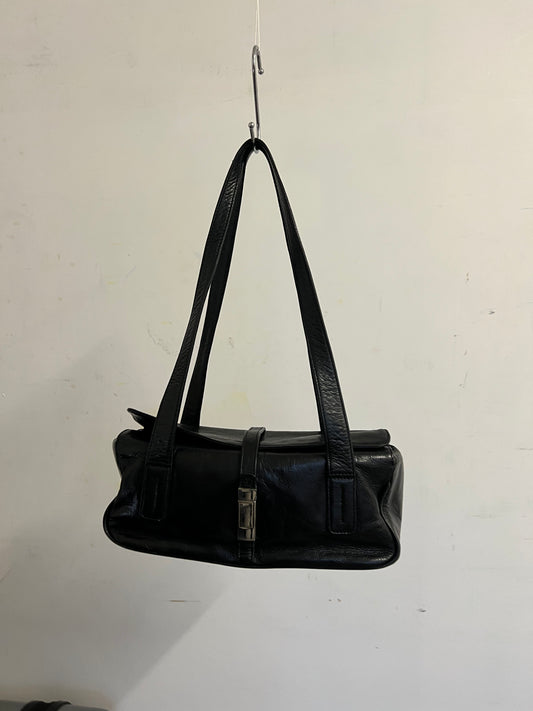 Black baguette with silver buckle