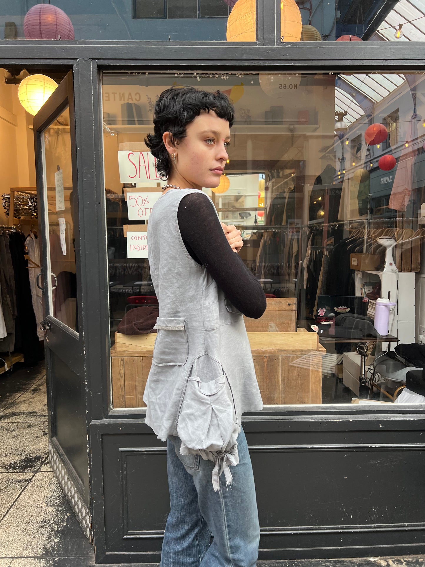 Blue grey vest with pockets