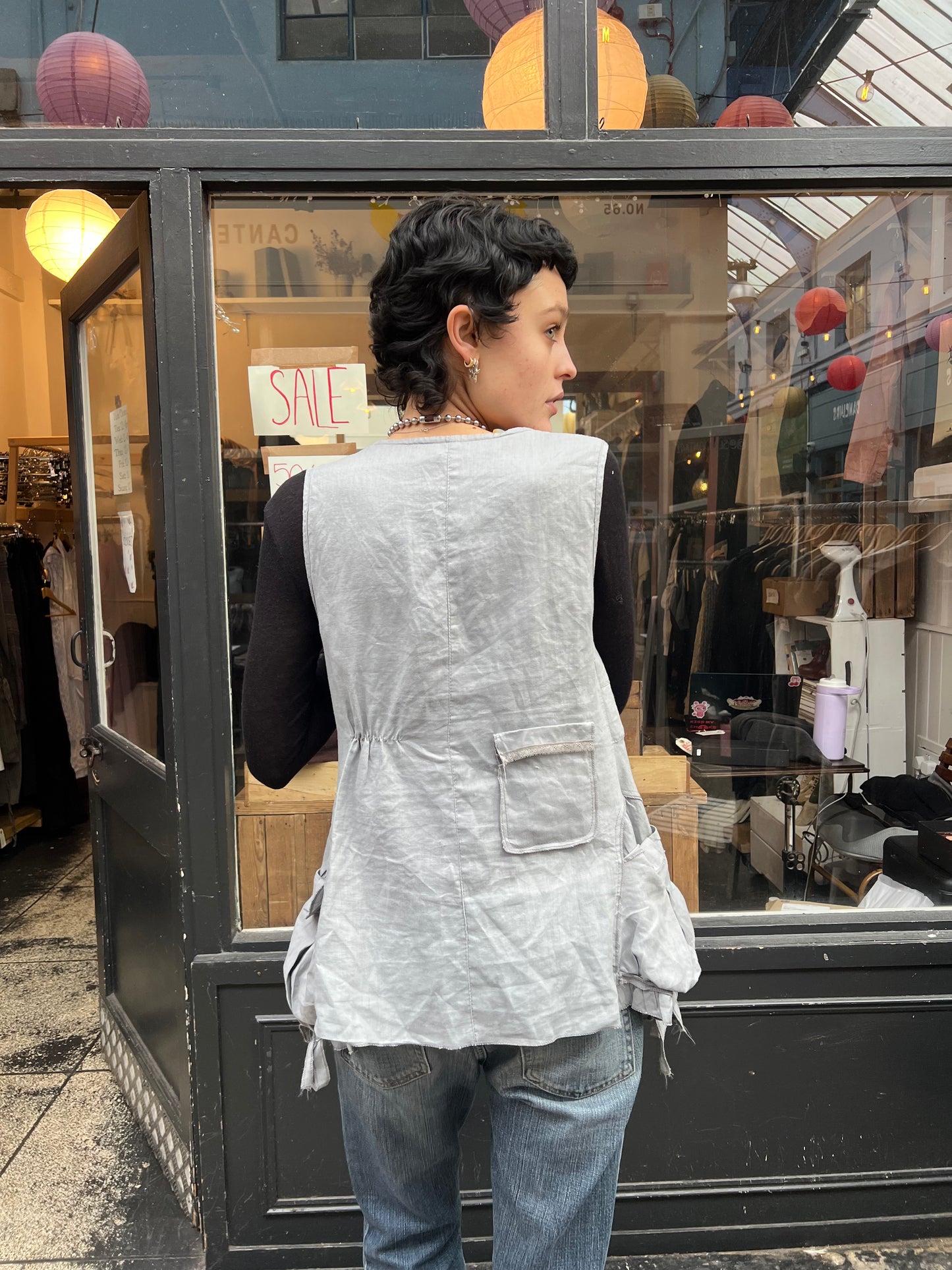 Blue grey vest with pockets