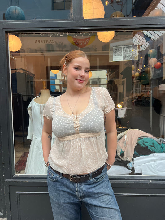 Cream sheer polka dot top