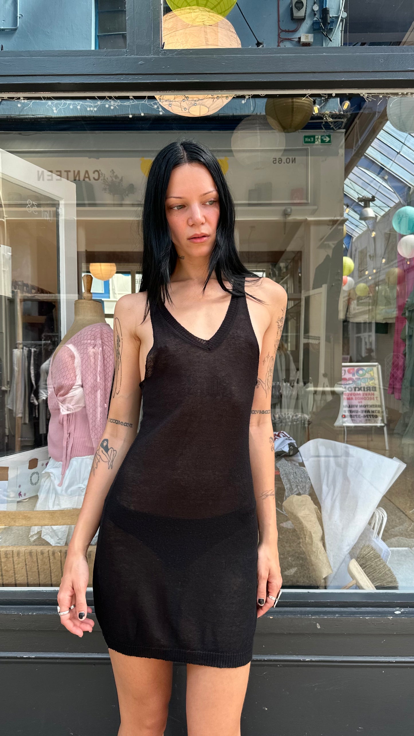 Black knit mini dress