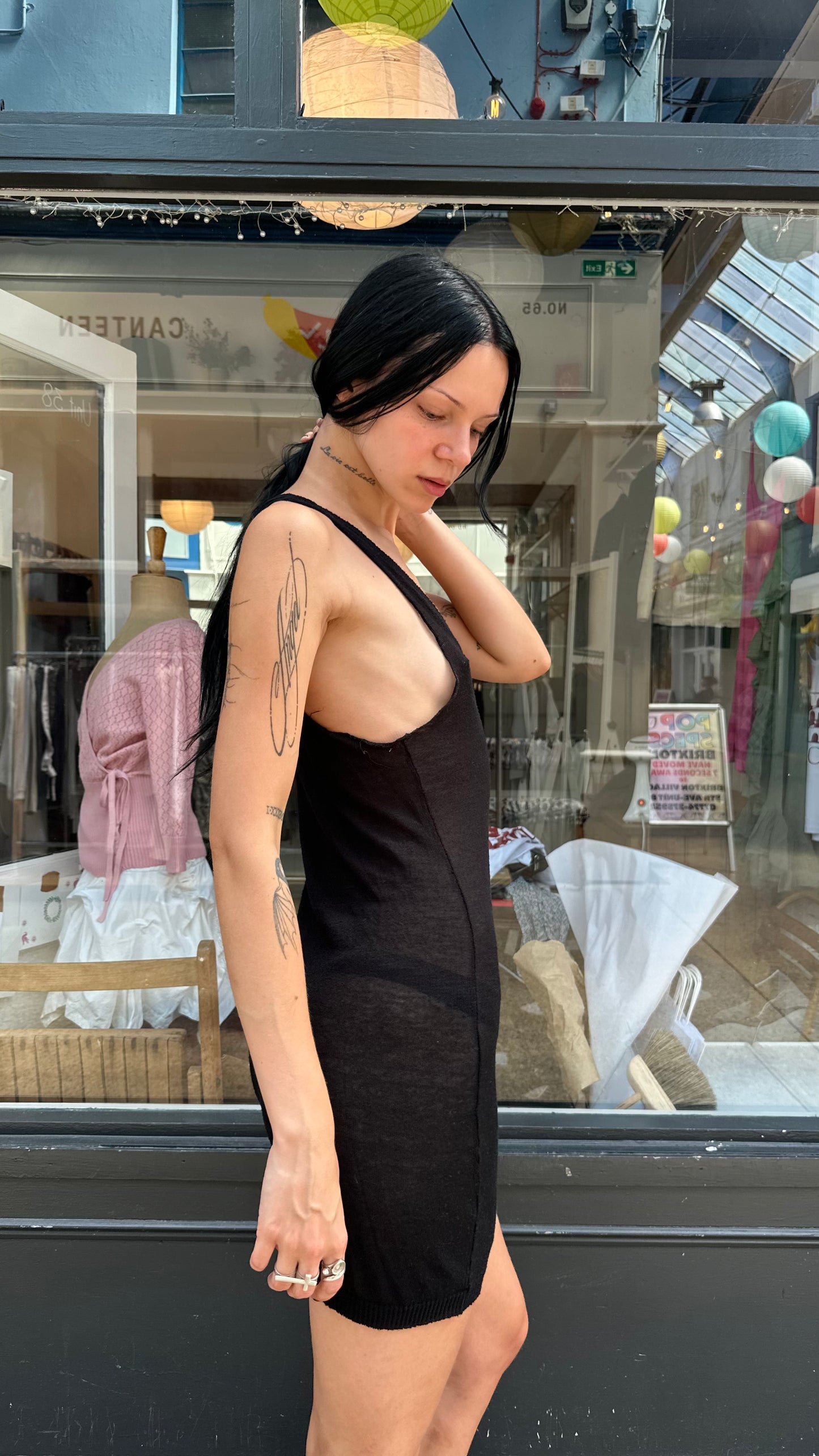 Black knit mini dress