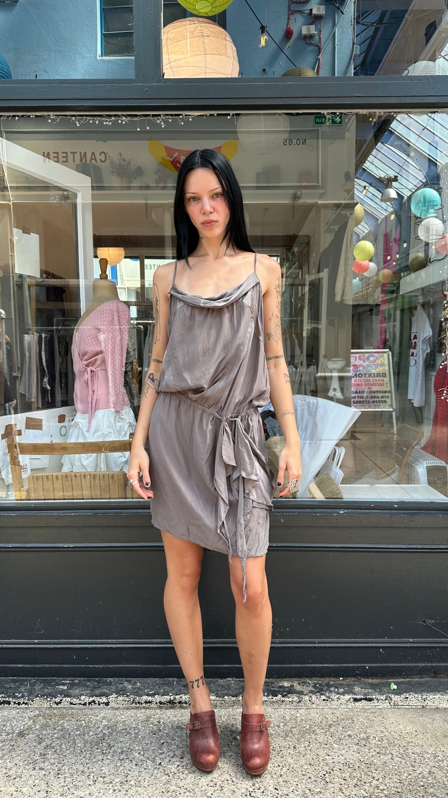 Grey silk mini dress