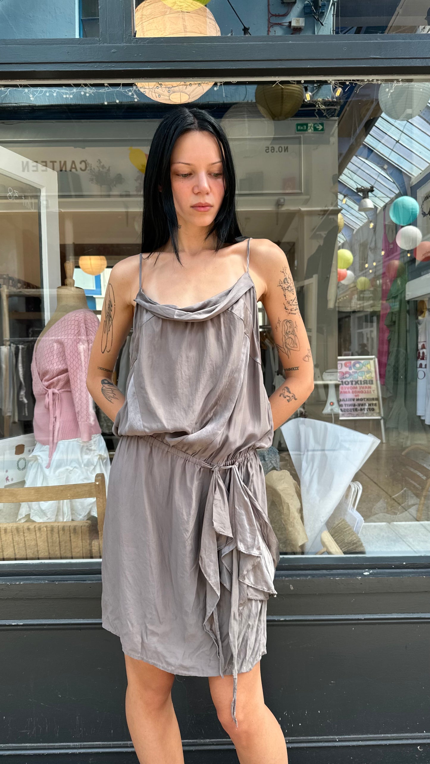 Grey silk mini dress
