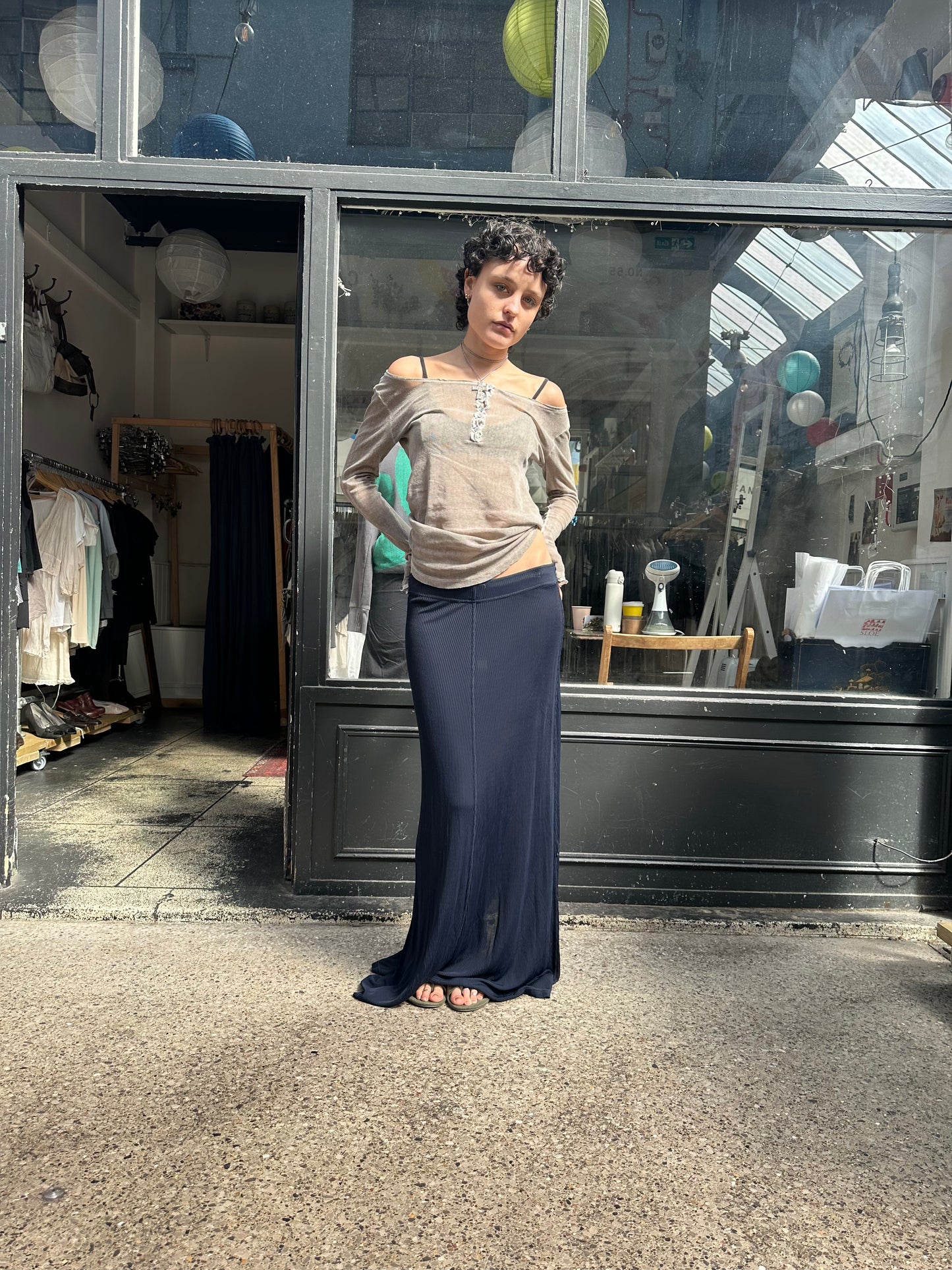 Navy button up maxi skirt