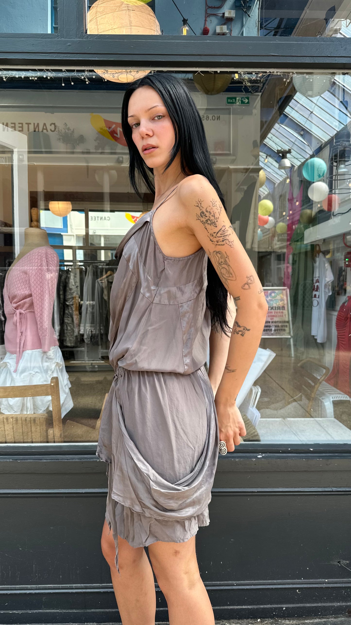 Grey silk mini dress