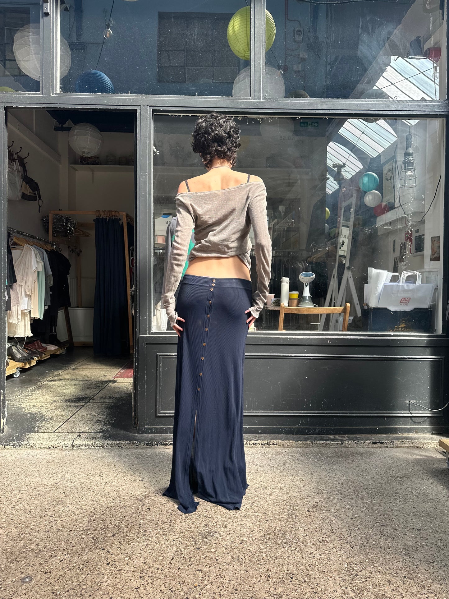 Navy button up maxi skirt