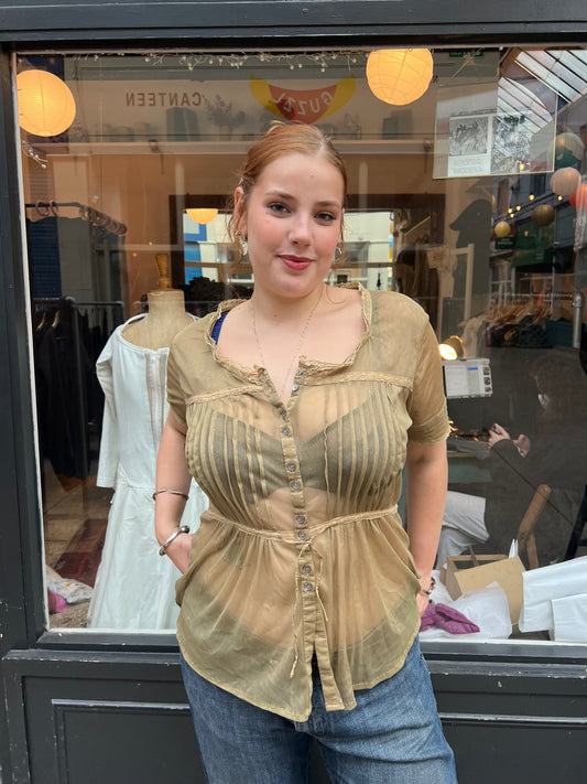 khaki mesh top