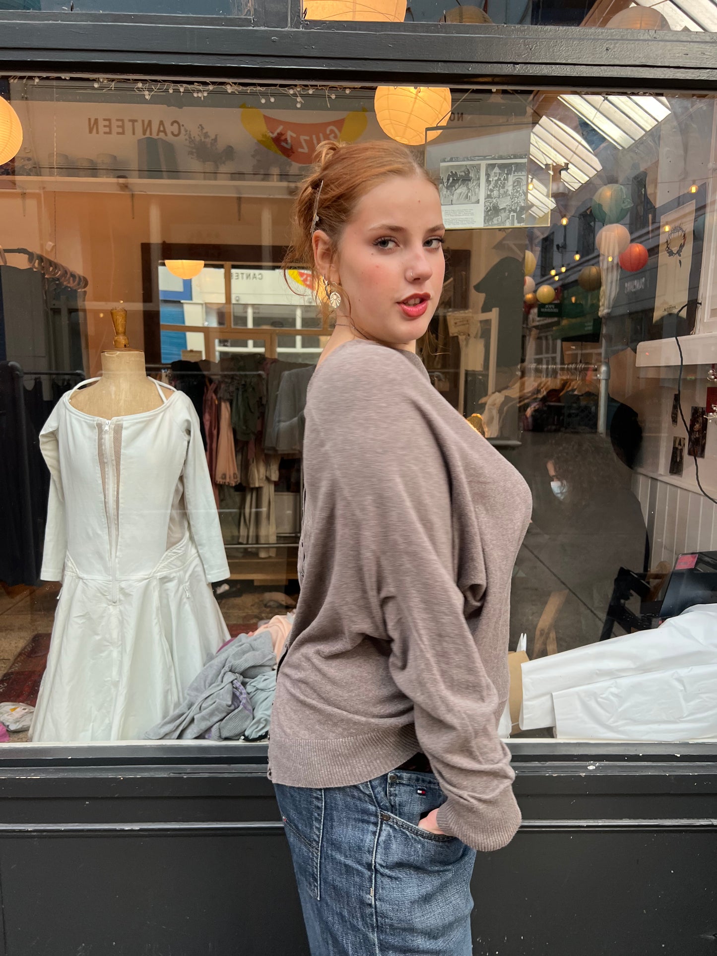 All Saints brown 100% cotton popper back jumper