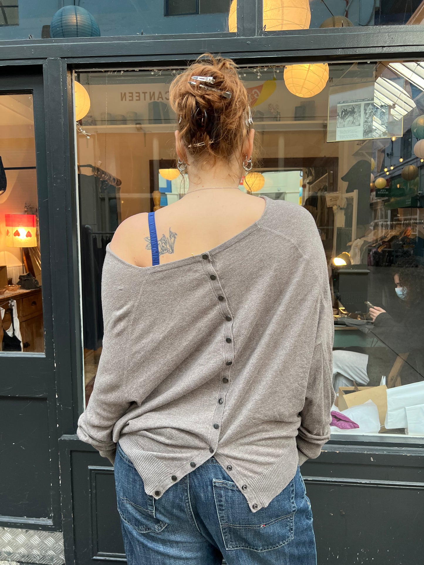 All Saints brown 100% cotton popper back jumper