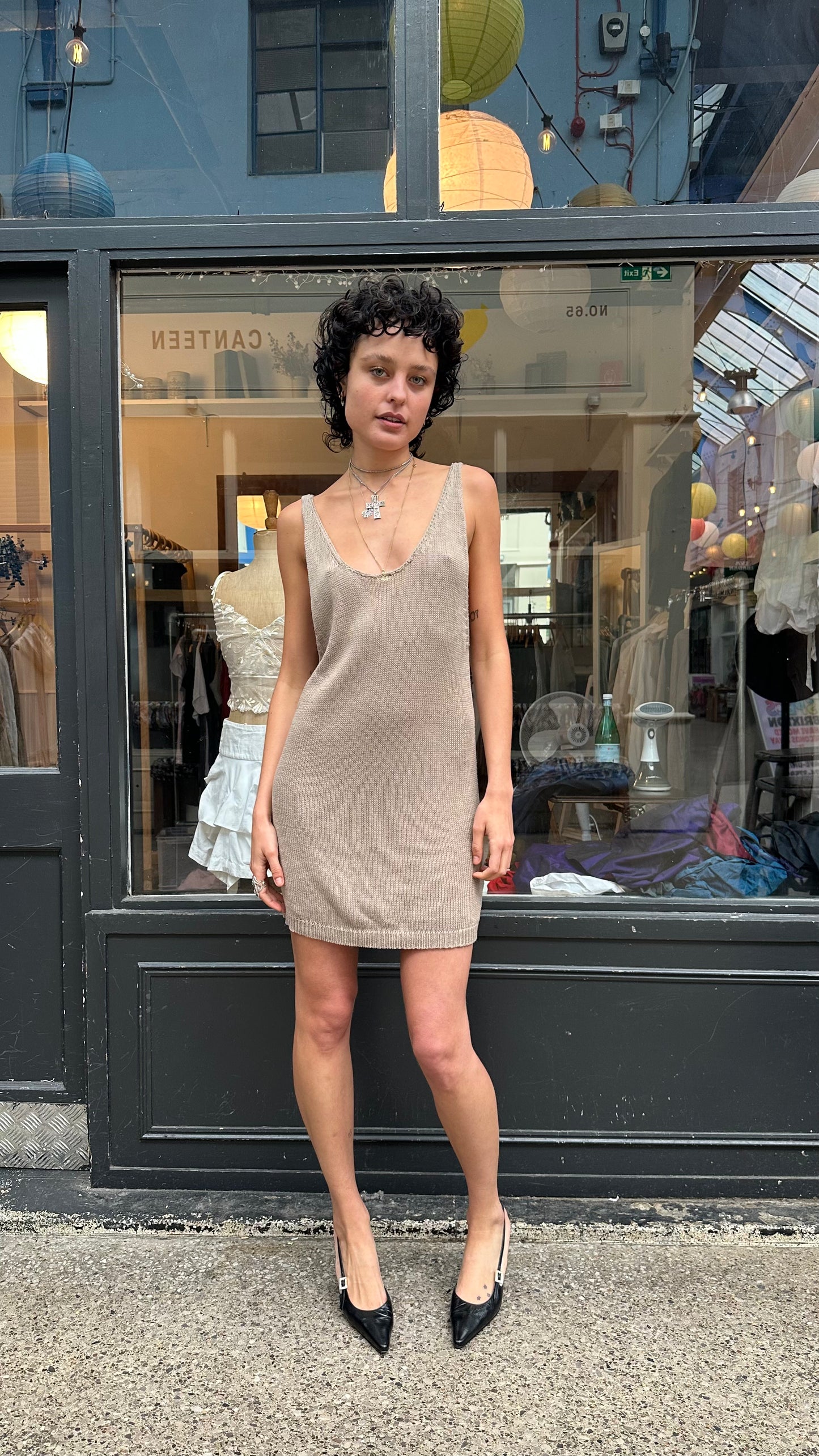 Brown scoop back dress