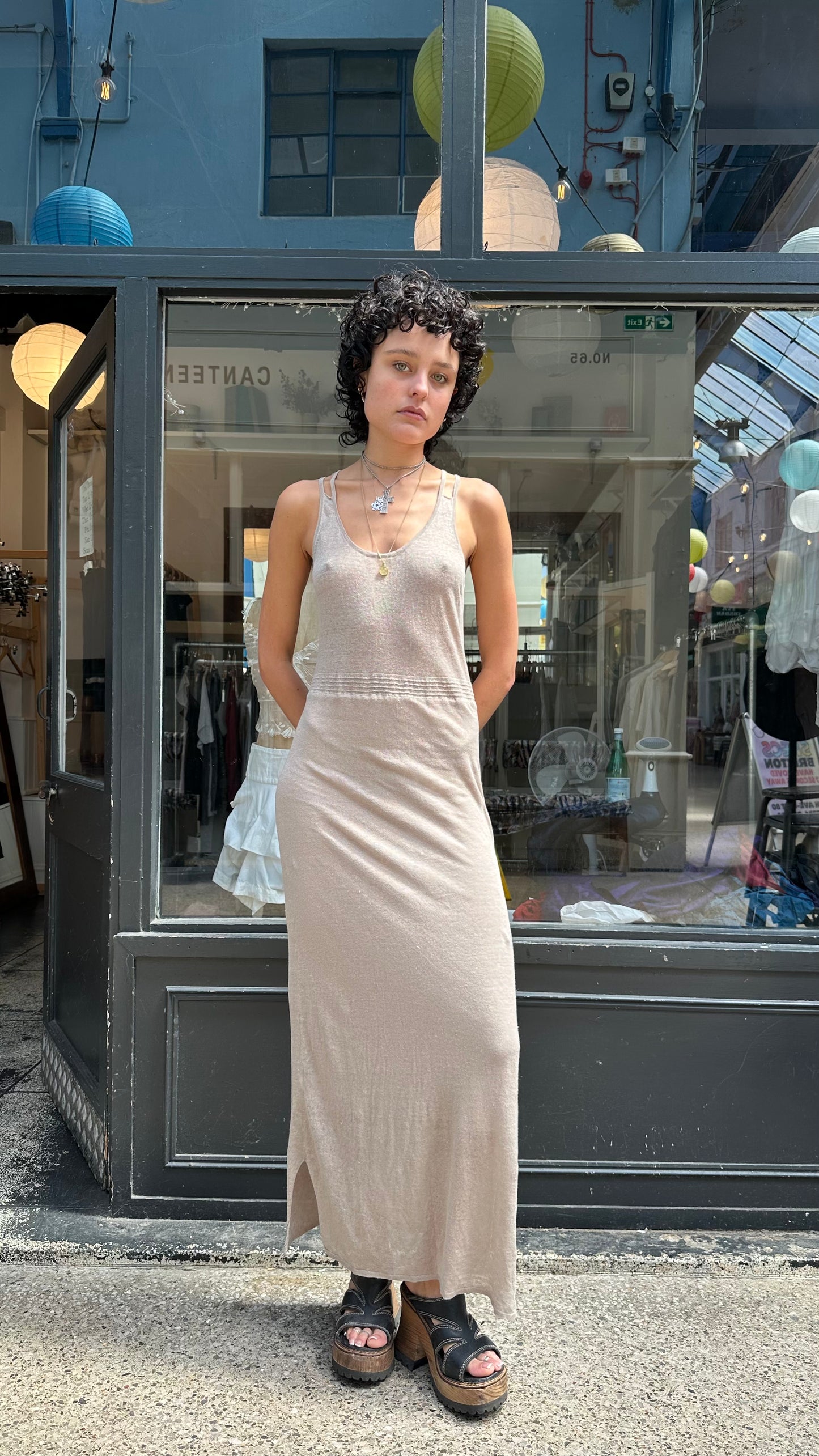 Beige fine knit maxi dress