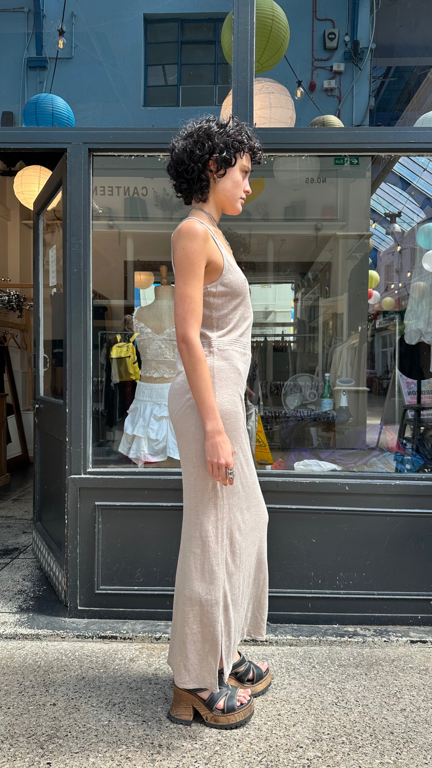 Beige fine knit maxi dress