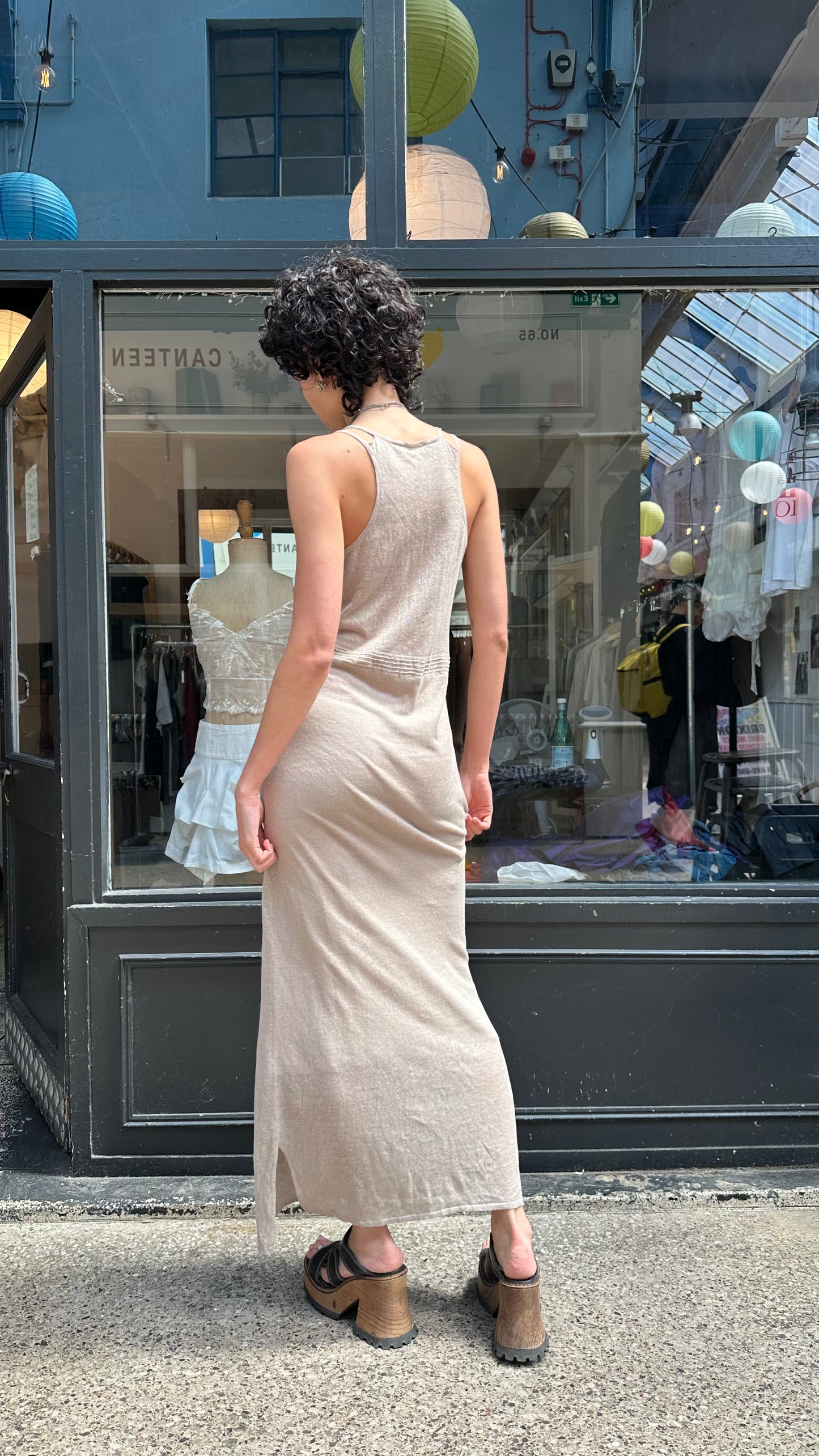 Beige fine knit maxi dress