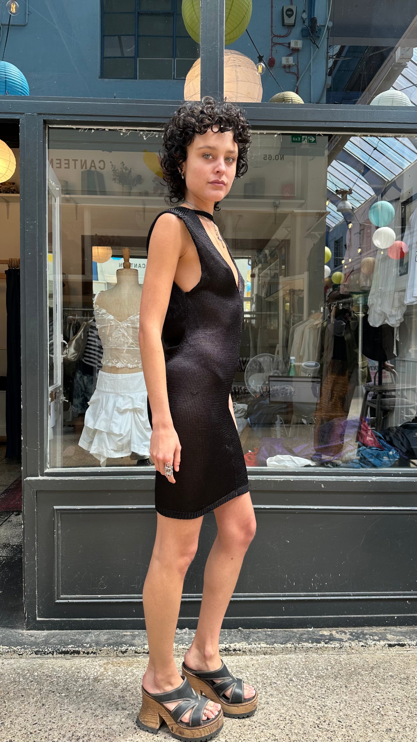 Black knit mini dress